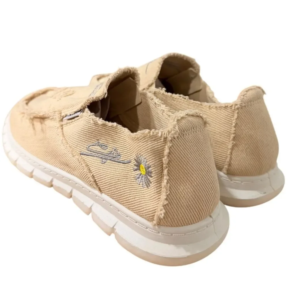 NEW Women's Distressed Canvas Slip-On Loafers Tan (Size E 40 / US 9)